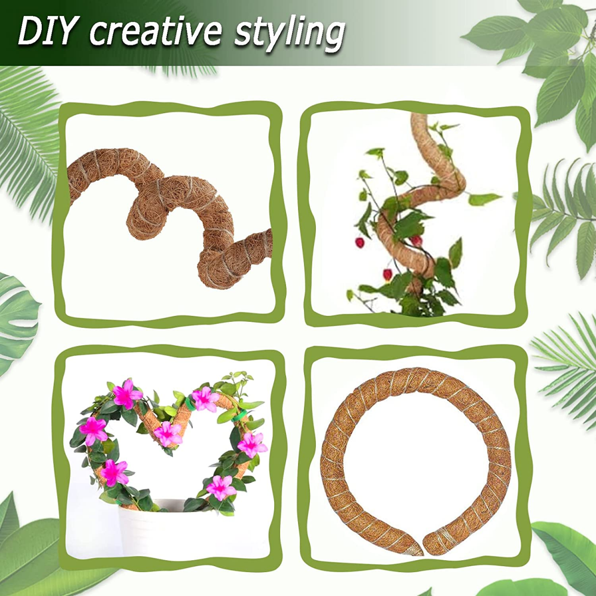 Lot de 3 poteaux en mousse de coco de 120 cm, piquets de plantes pliables pour plante Monstera pour la croissance des plantes grimpantes - 3
