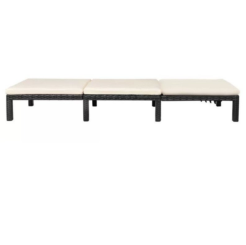 Chaise longue tissu blanc et résine tressée noire Ashné - 3