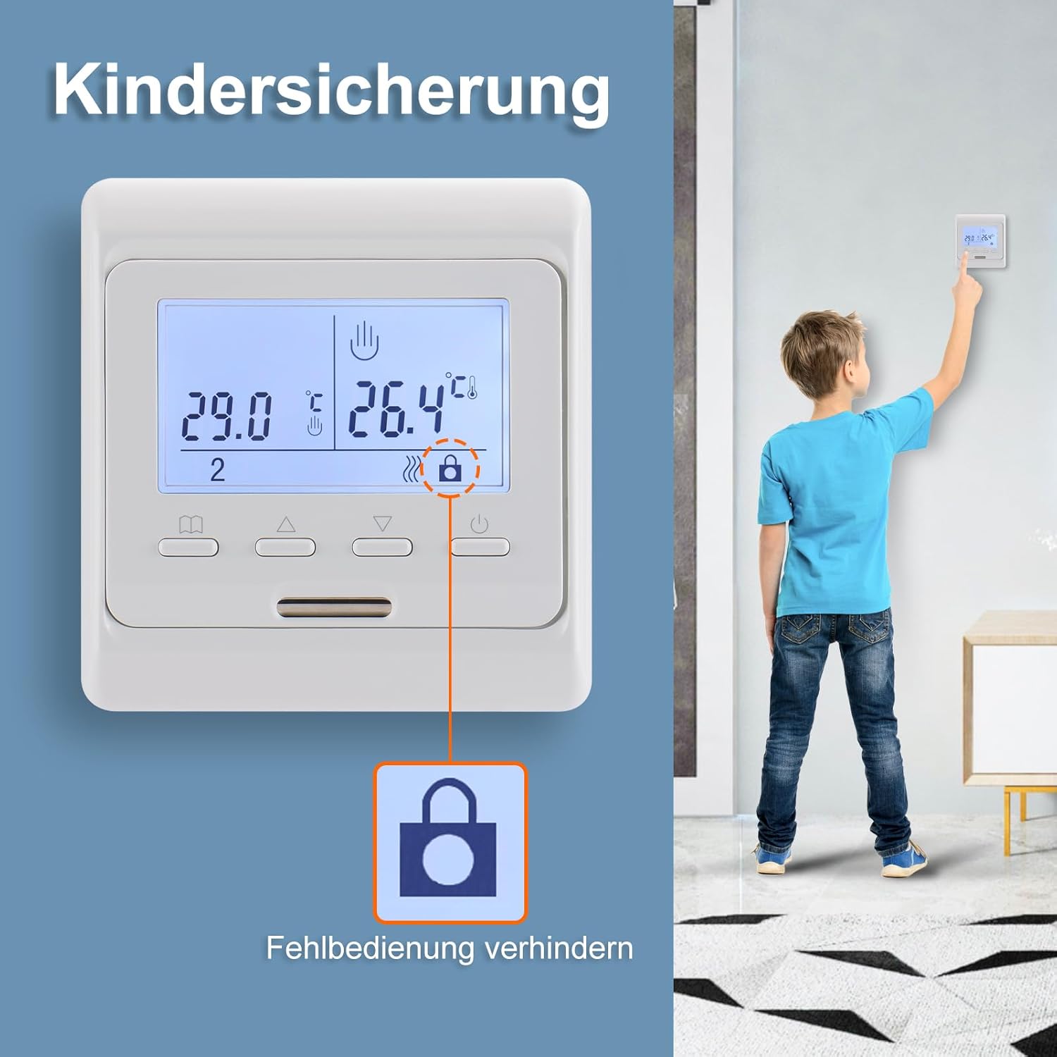 Thermostat programmable hebdomadaire à affichage numérique blanc, AC230V 16A, adapté au chauffage par le sol électrique avec sonde de 3 m - 5
