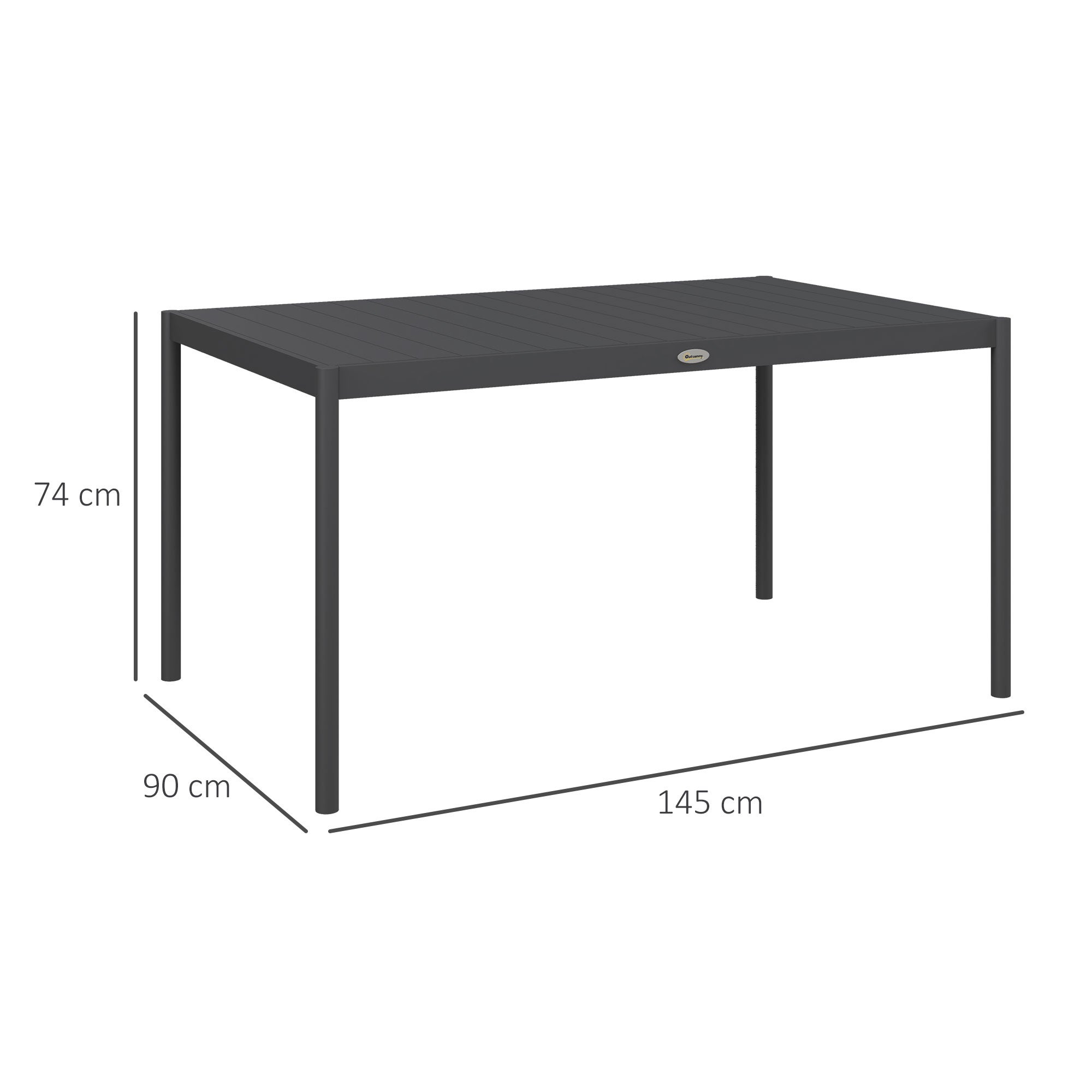 Table de jardin rectangulaire pour 6 personnes en aluminium plateau à lattes dim. 145L x 90l x 74H cm gris - 5