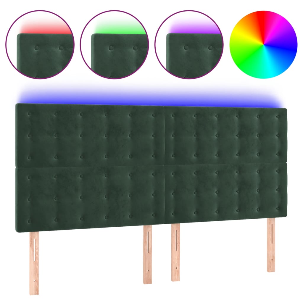 Cabecero de cama?panel de cabecera?decoración de pared con luces led terciopelo verde oscuro 200x5x118/128 cm cfw38590
