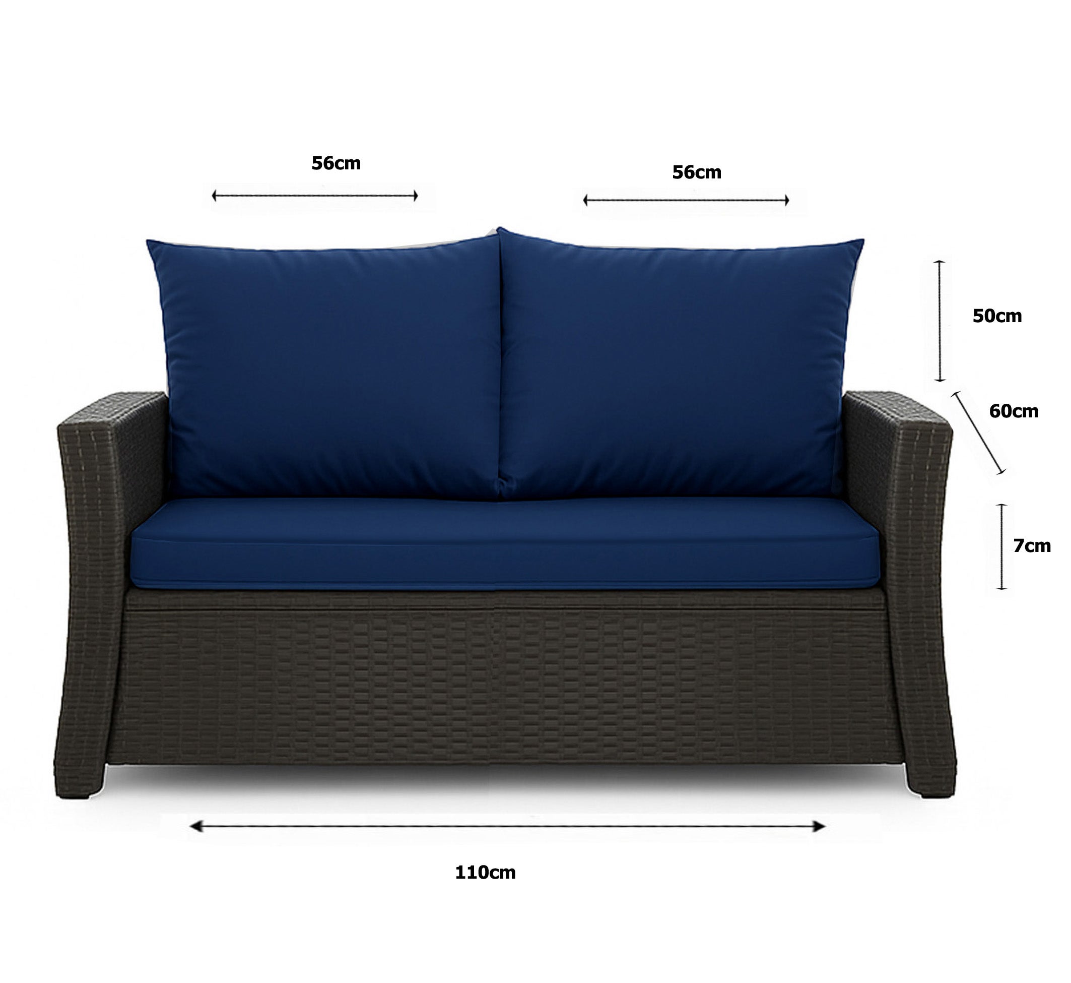 Coussins de canapé meubles de jardin en résine tressée Bleu, Coussins balançoire d'extérieur 110x60x50cm Coussin pour banquette 2 places mix - 3