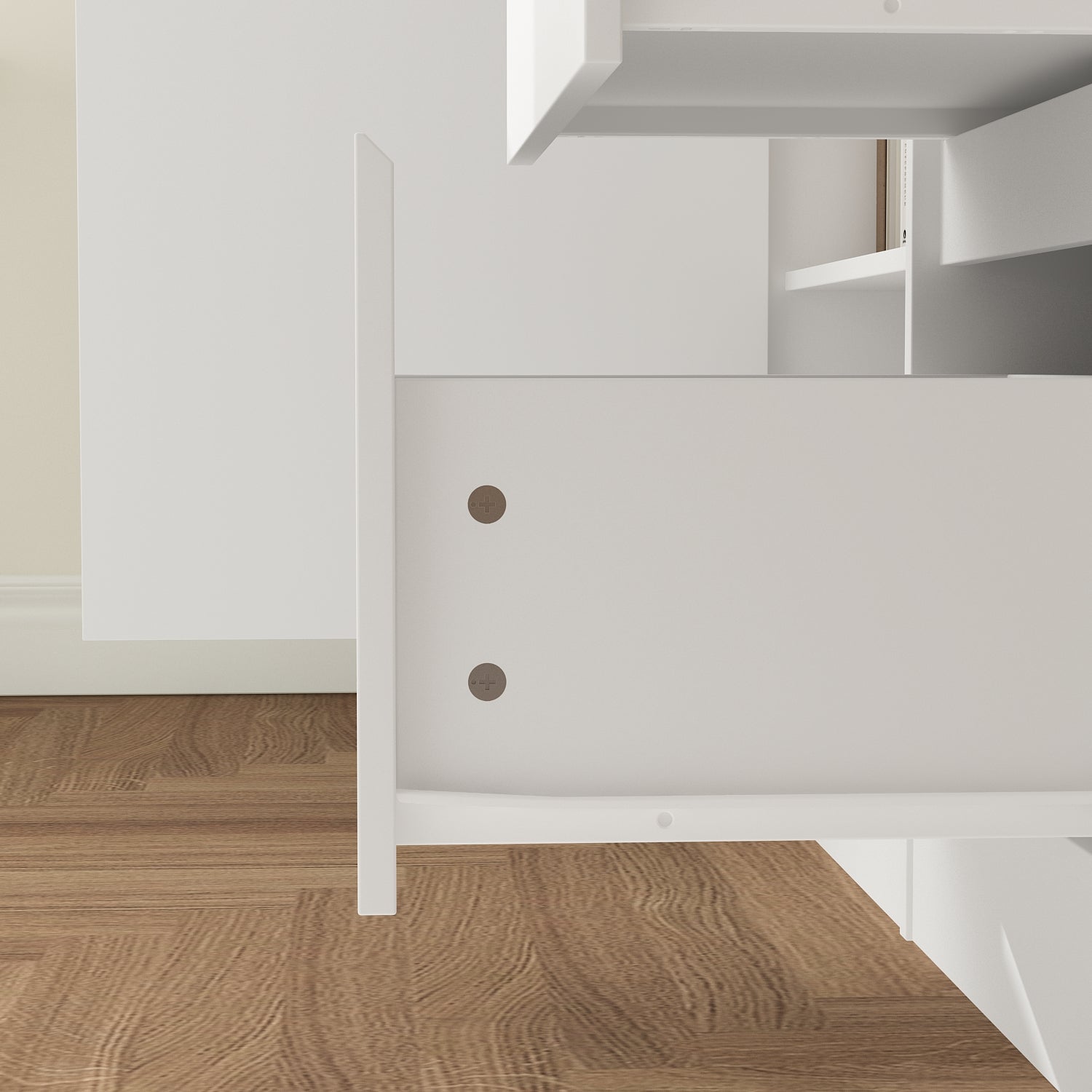 Buffet Bas avec 3 Portes et 3 Tiroirs pour Salon, Meuble de Rangement avec Plateau avec Aspect du bois, 180 x 35 x 80 cm, Blanc Mat - 7