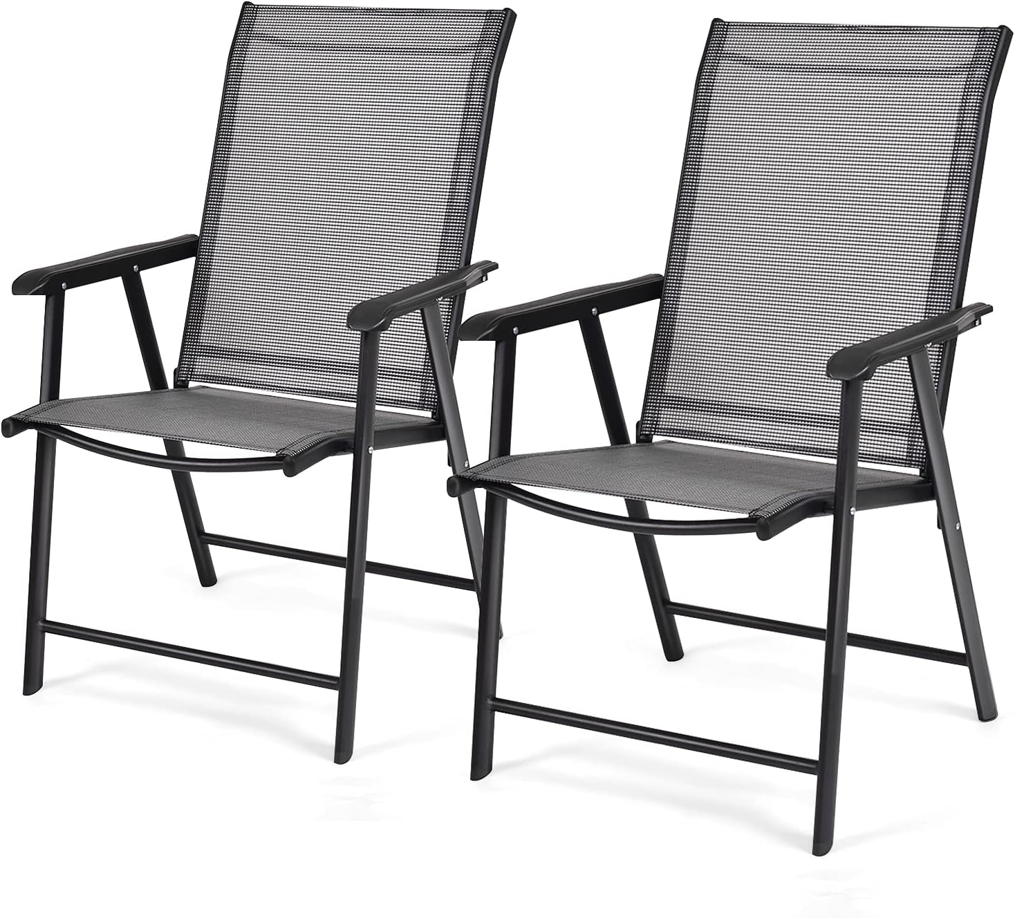 Zestaw 2 Składanych Krzeseł z Tkaniny i Metalu, Zestaw 2 Krzeseł Ogrodowych z Podłokietnikami, do 100 kg (52 x 54 x 94 cm, Szare, 2 Sztuki)