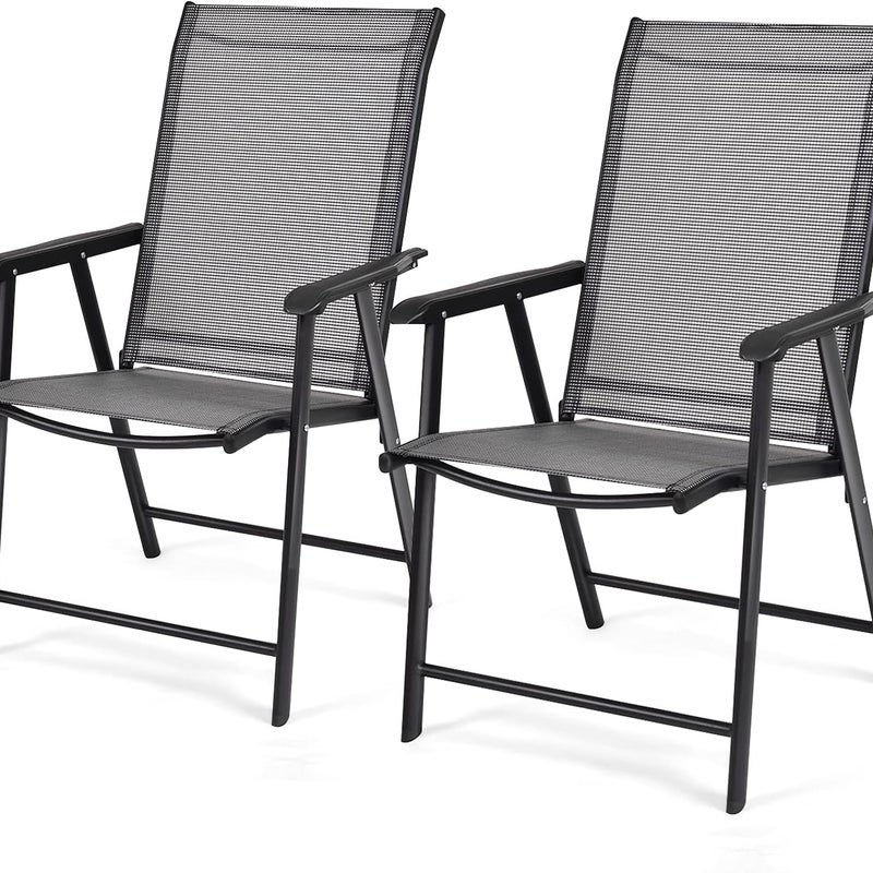 Zestaw 2 Składanych Krzeseł z Tkaniny i Metalu, Zestaw 2 Krzeseł Ogrodowych z Podłokietnikami, do 100 kg (52 x 54 x 94 cm, Szare, 2 Sztuki)