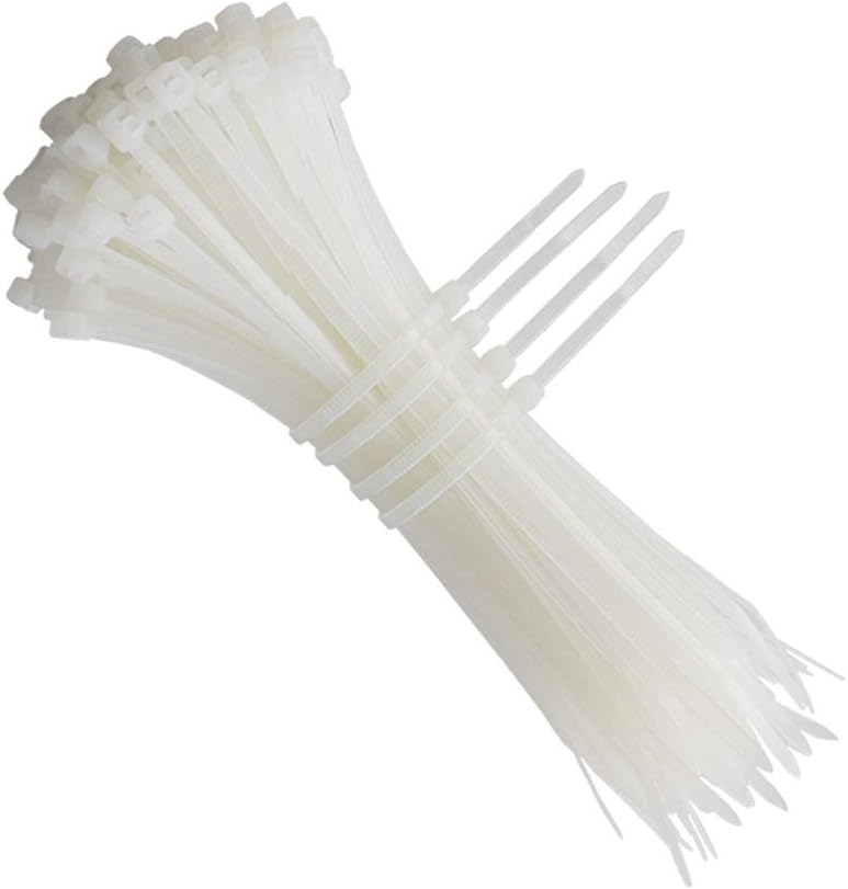 Opakowanie 500 sztuk białych, samozaciskających opasek kablowych z nylonu, 200 mm x 4,8 mm, wytrzymałość 22 kg