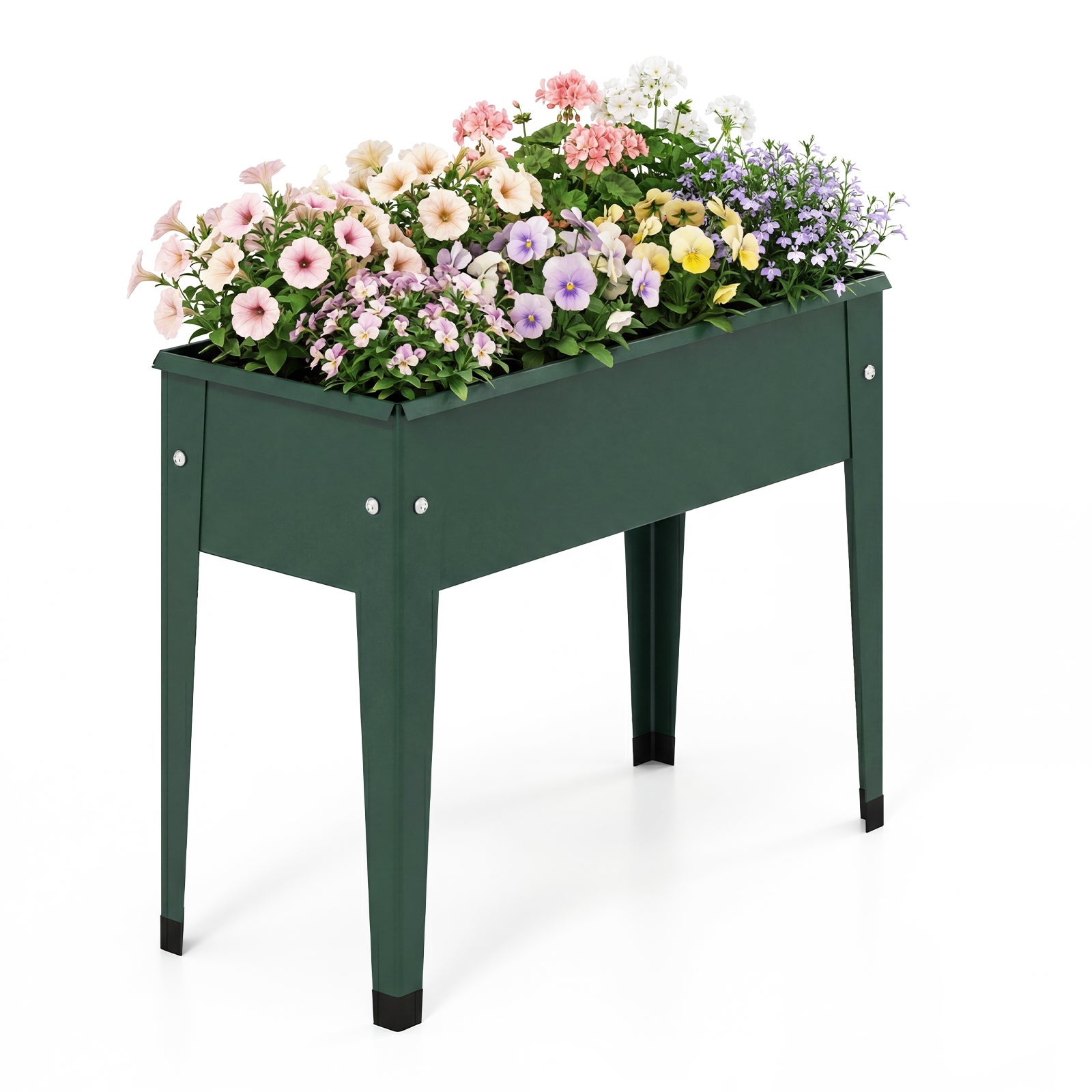 Jardiniere supraînălțată din metal, ghiveci de flori pe picior cu orificiu de drenaj pentru legume, fructe și ierburi aromatice, 60 x 27 x 45 cm