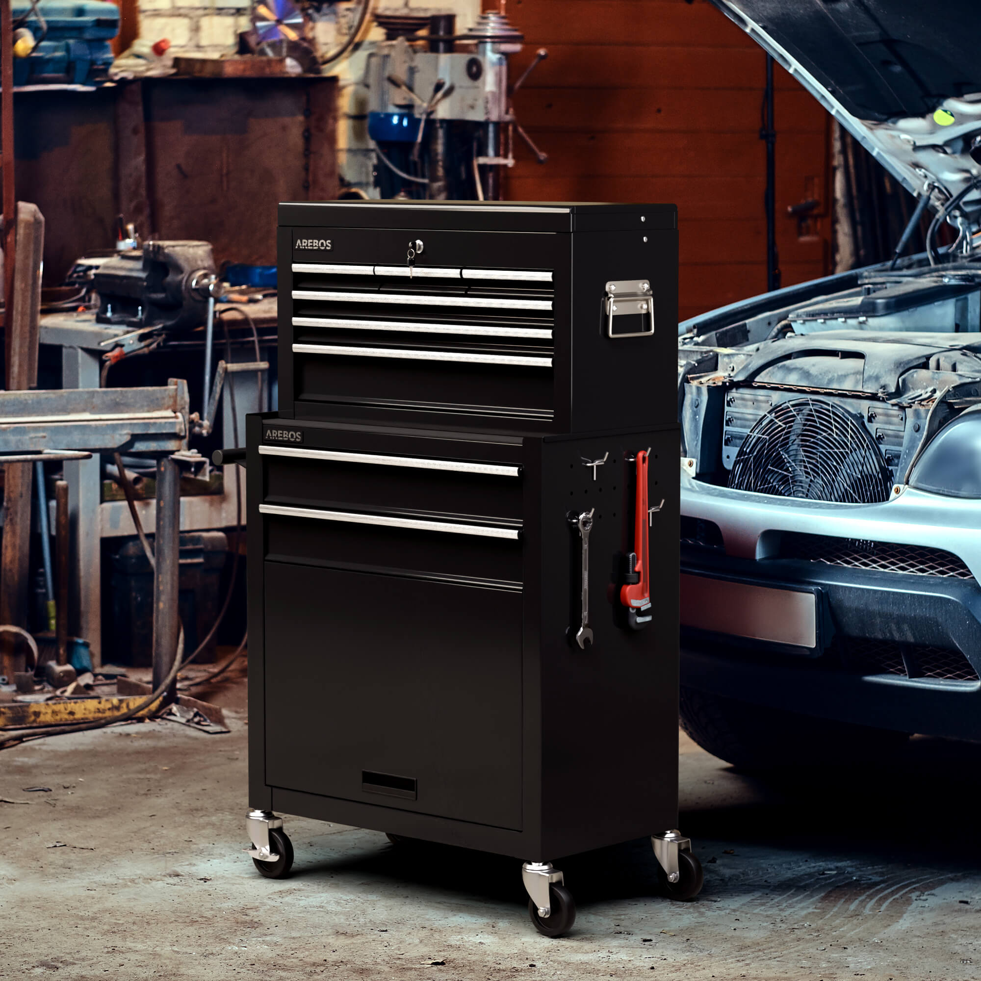 Servante d'atelier à 9 tiroirs Chariot Caisse à Outils Amovible Noir 71x 67 x 37 - 7