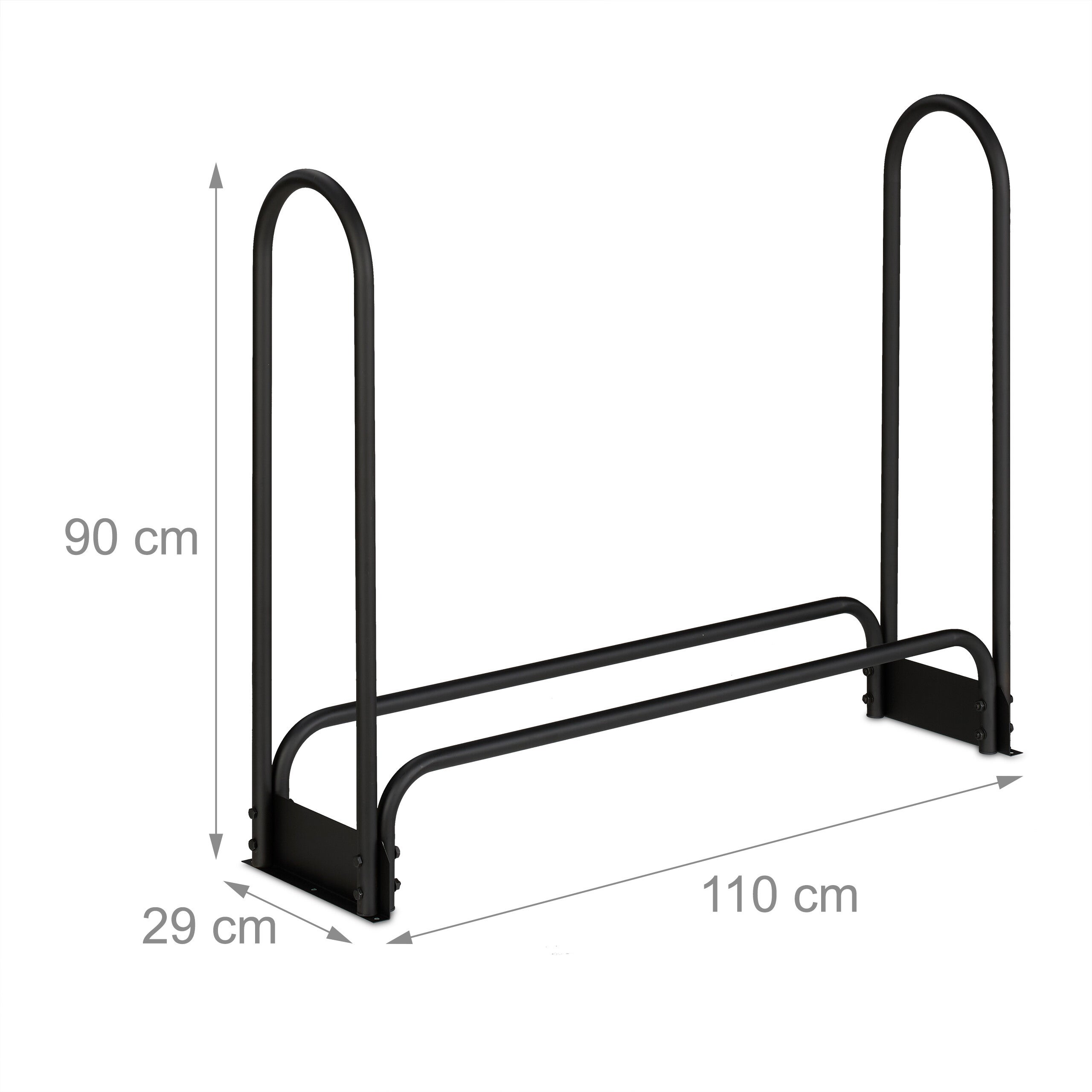 Porte-bûches en métal noir pour intérieur et extérieur, pour bûches dès 25 cm, 90 x 110 x 29 cm, Relaxdays - 4