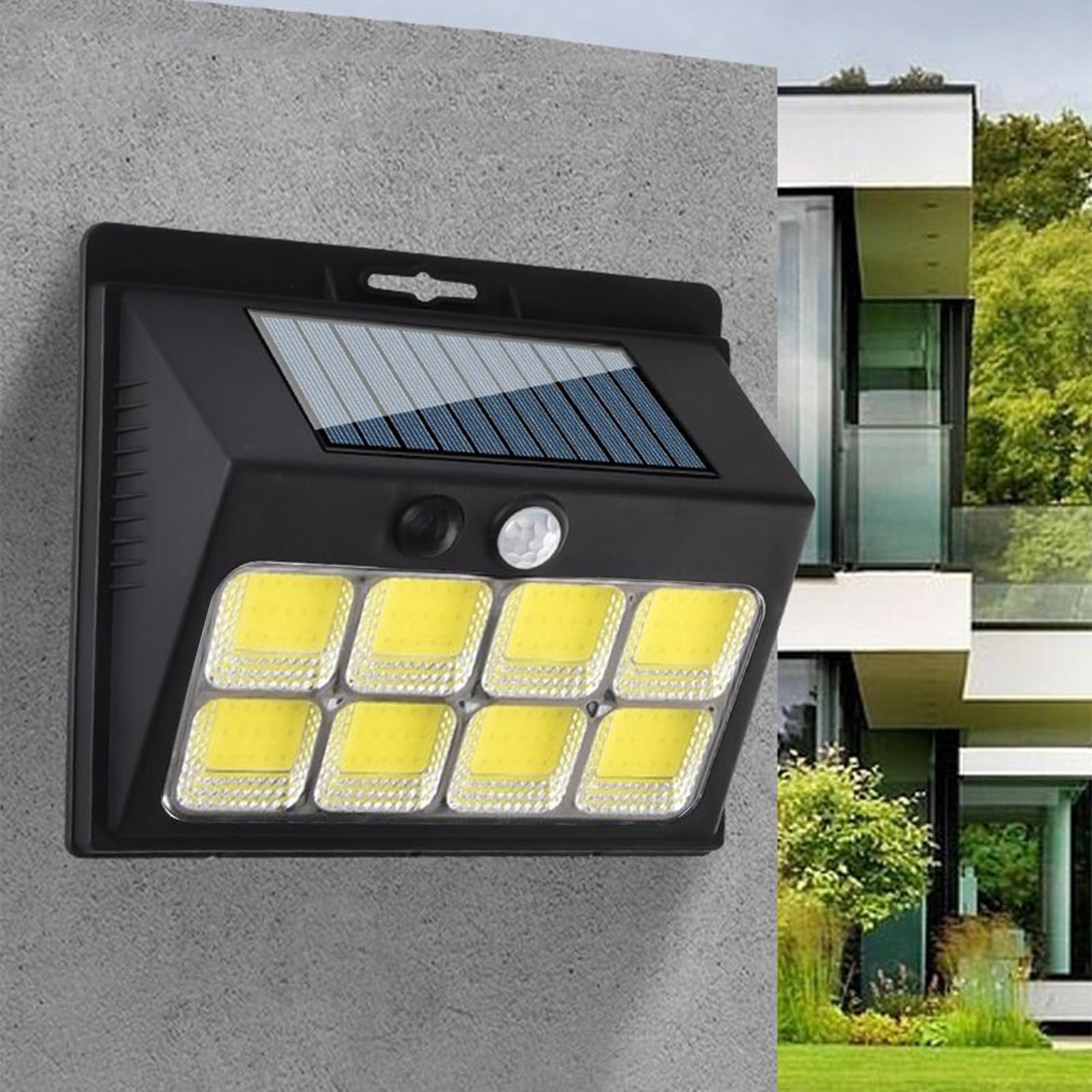 Luces Solares Con Sensor Movimiento Exterior – 144 LEDs, IP65 Impermeable – Para Patio, Jardín, Garaje