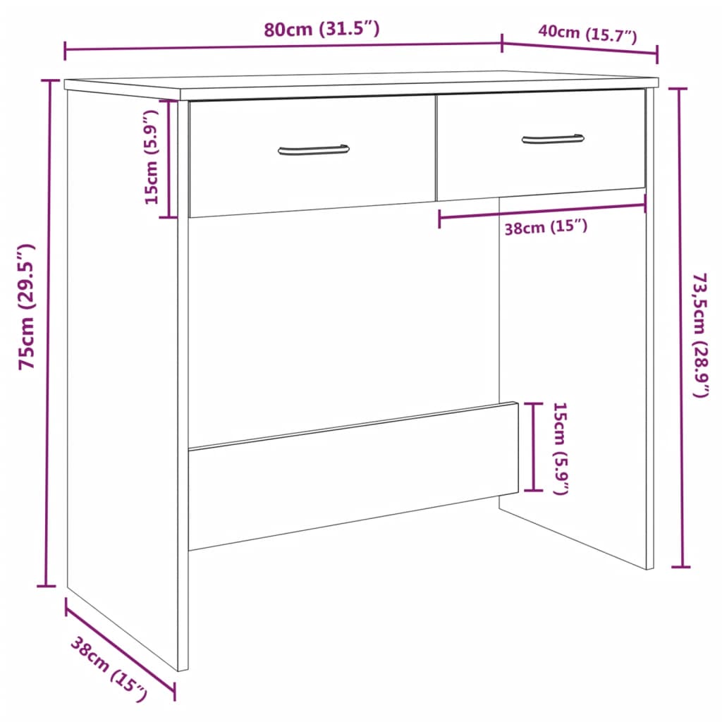 Bureau，Table de travail，Table d'étude Chêne fumé 80x40x75 cm Bois d'ingénierie CWV45766 - 7