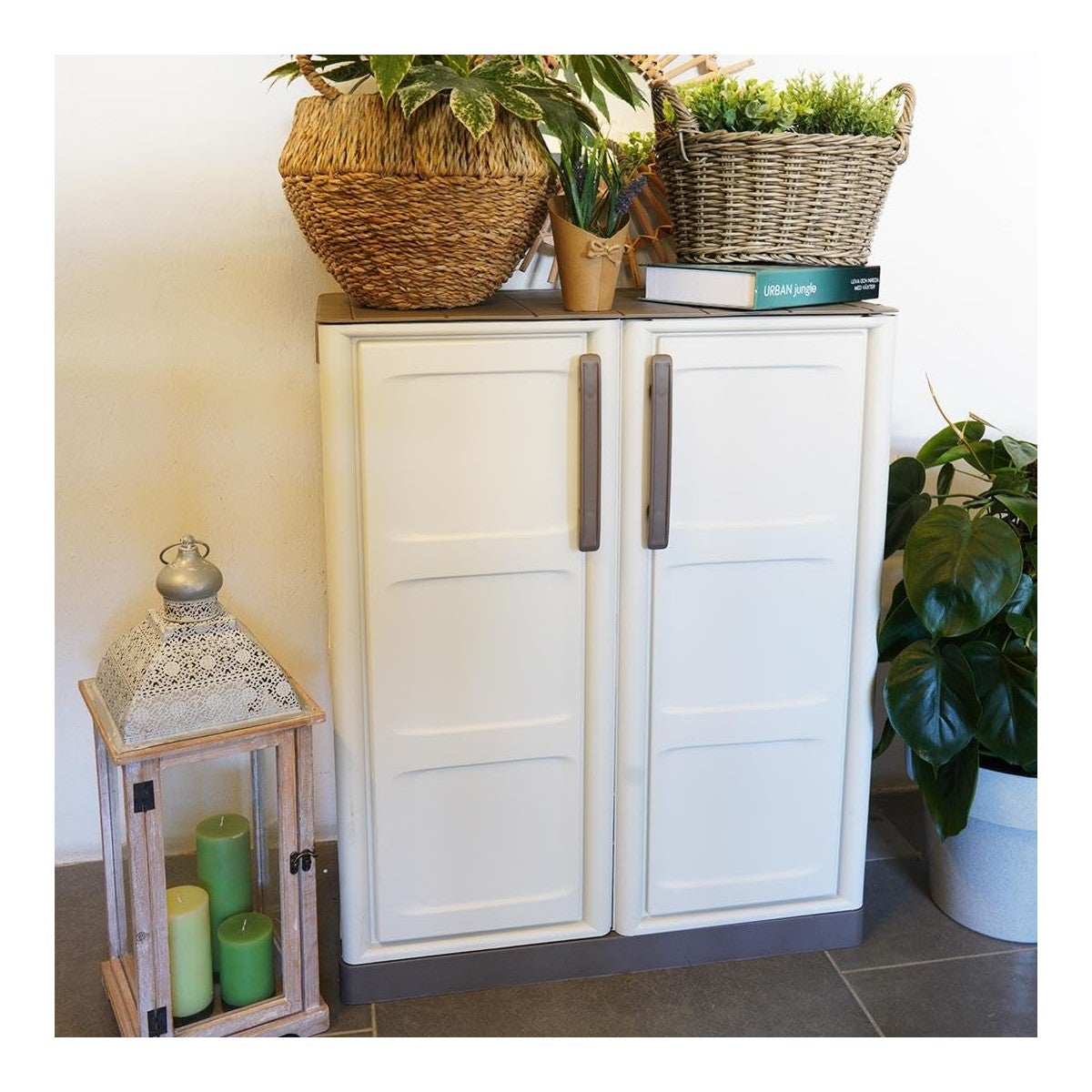 Armario Bajo para Garaje y Taller - Mueble de Almacenamiento 3 Puertas con 1 Estante de Polipropileno 102x37x84 cm Carga 20 kg - 4