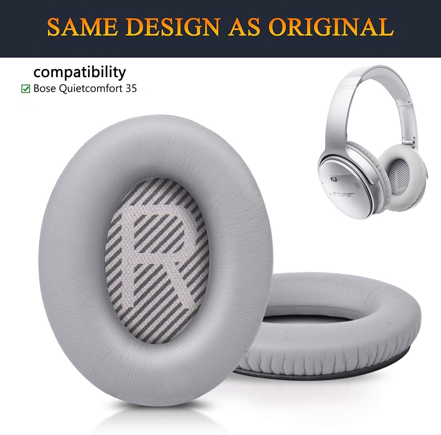 Coussinets pour Bose QC35 I/II, QC25, QC15, QC 2 AE 2, AE 2i, AE 2w, SoundTrue Grey - 2
