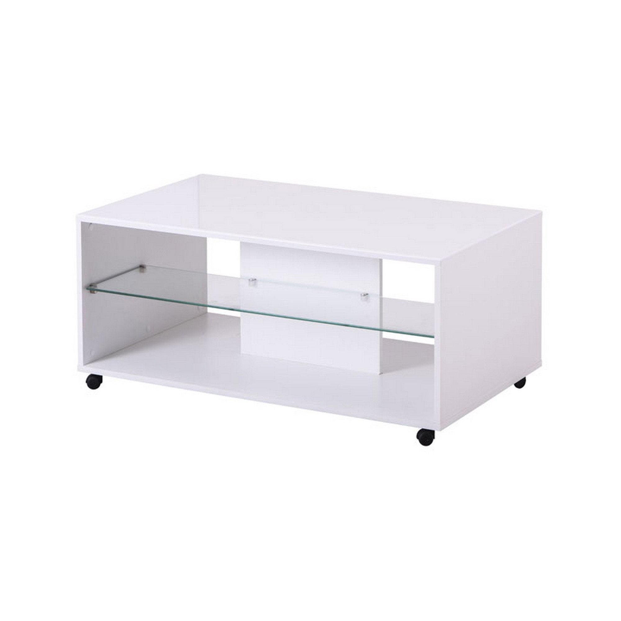 Mesa de Centro, 2 Compartimentos con Ruedas, Forma Rectangular ...