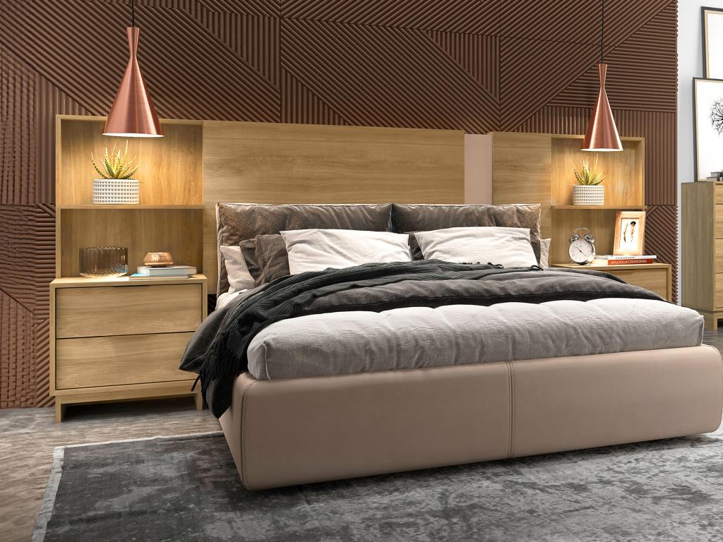 Tête de lit extensible avec chevets - 140/160 cm - Coloris : Naturel