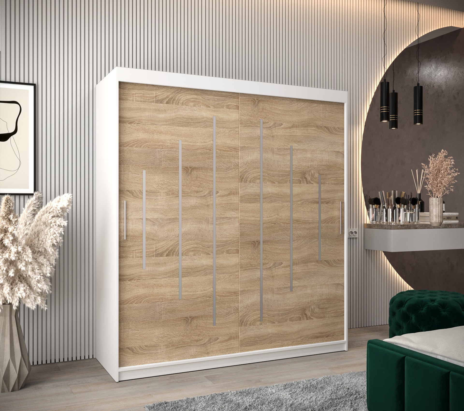 Szafa przesuwna garderoba York 180 x 62 x 200 cm Biały + Sonoma - Abiks Meble