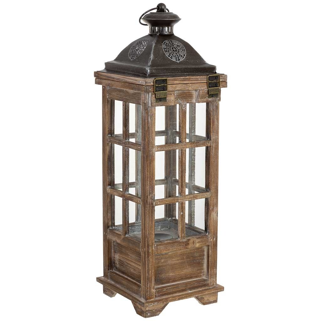 Farol de madera marrón 18x18x57.5h cm - 4