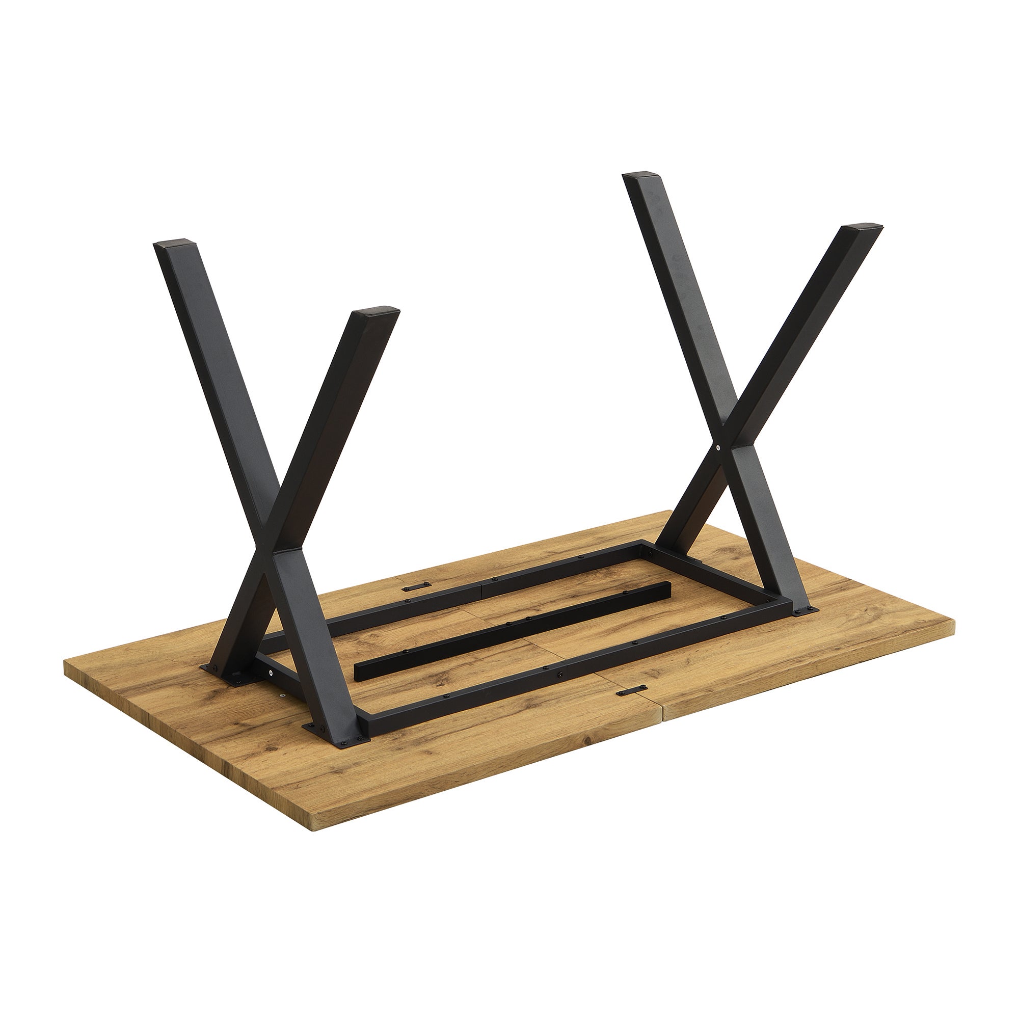 Tavolo da pranzo per 6 coperti, legno MDF + metallo, nero e rovere, 140 x 80 x 76 cm - 8