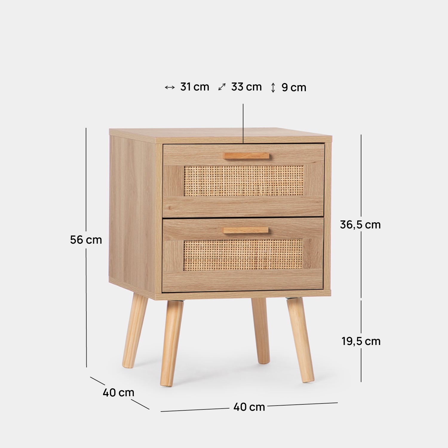 Packs 2 mesitas de noche efecto madera natural 40 x 56 cm - 3