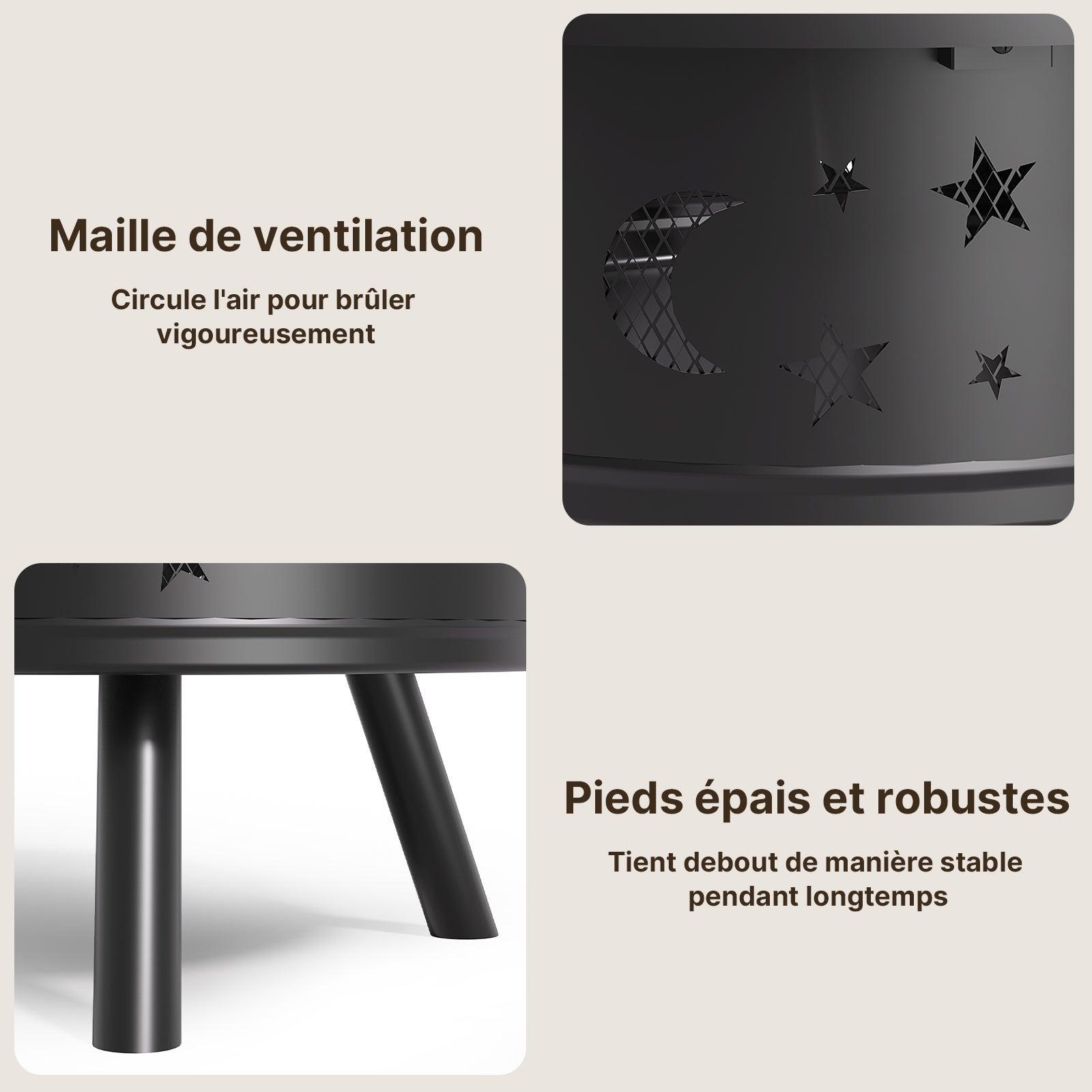 Brasero Extérieur Acier 89 x 89 x 77cm Grille de Barbecue Réglable Rond Poêle à Bois Bealife - 5