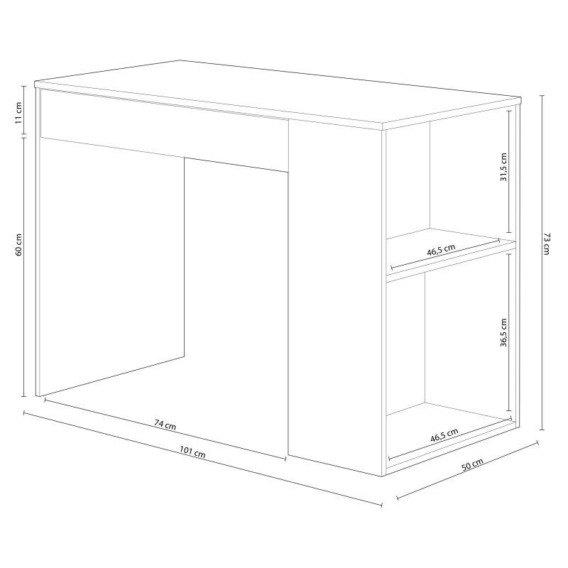 Bureau Moderne Avec Tiroir 101x50x73 Réversible Avec Tablettes Latérales Blanc - 6