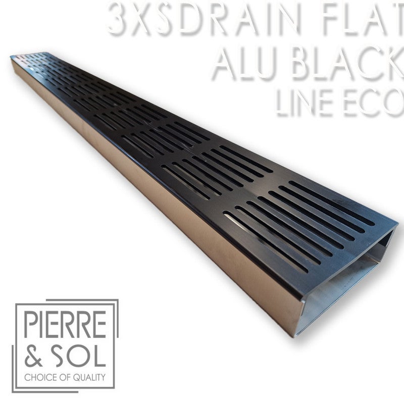Canalón grande de acero inoxidable altura 3,5 cm - 3xsdrainflat easy rejilla de aluminio negro - line eco - canal de drenaje de 50 cm
