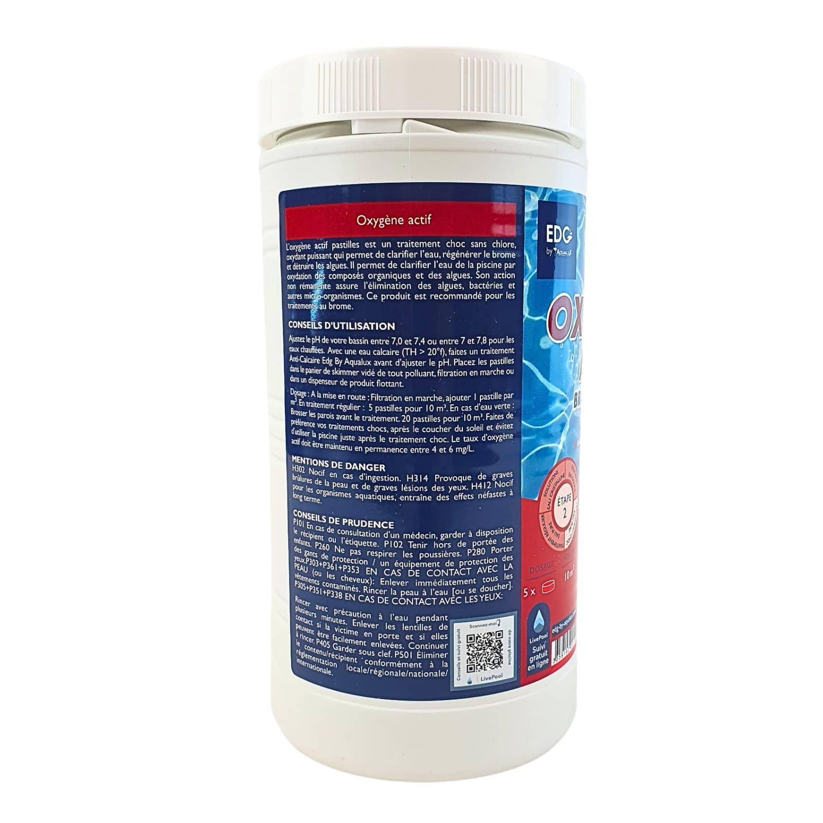 Oxygène Actif - Sans Chlore - Brome Choc Spa Piscine - Re Activateur De Brome Spécial Spa - Pastilles 20G - Pot 1kg - Edg Byaqualux - 2