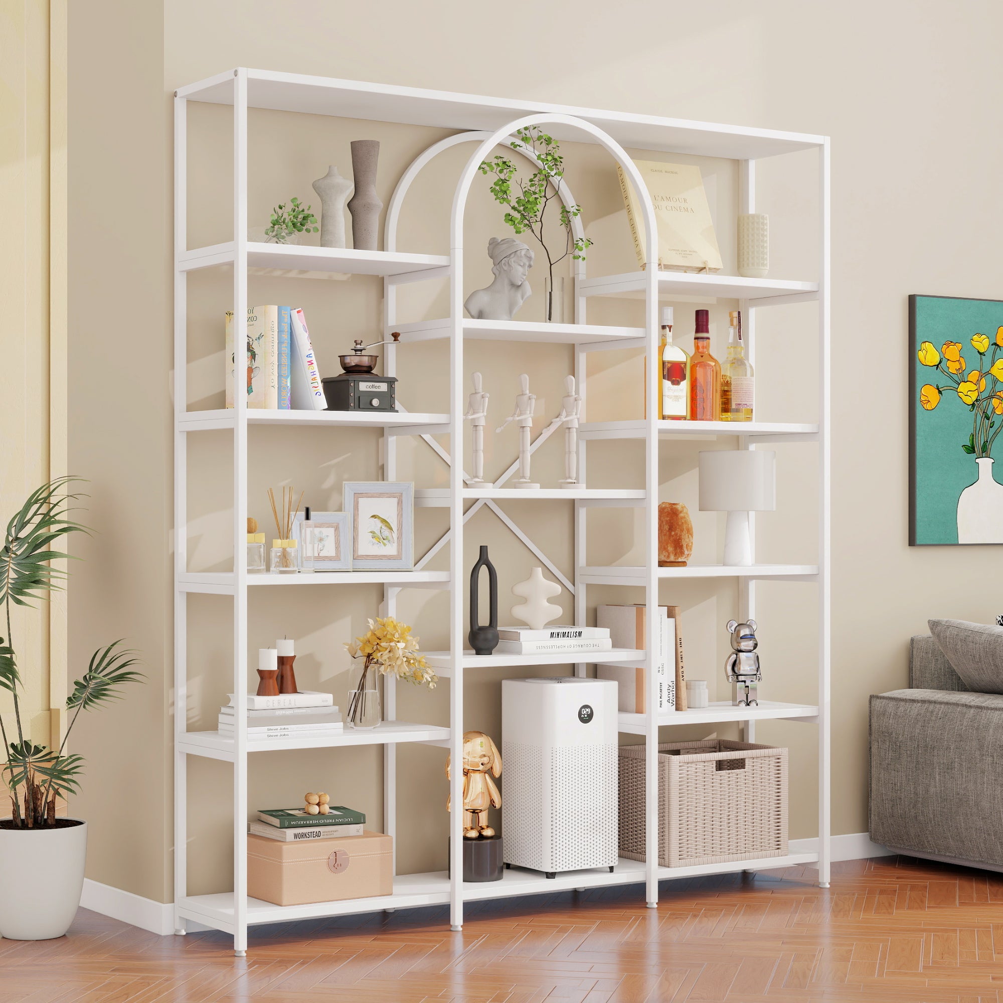 Regał z 5 półkami i przegródkami - 160 x 30 x 180 cm - MDF i stal - biały - 3