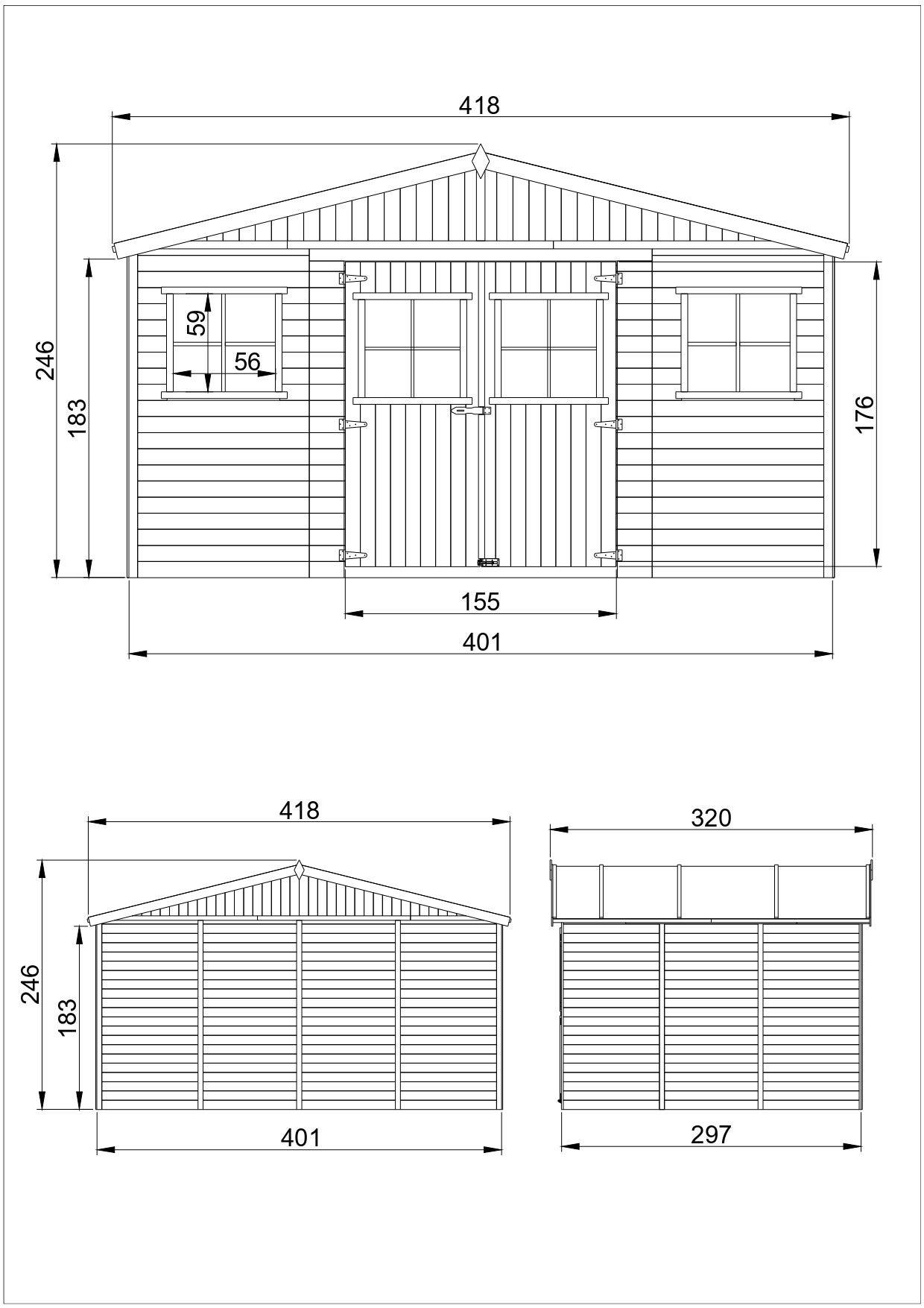 Cobertizo de madera para jardín - H246 x 418 x 318 cm/12m2 Cobertizo de madera natural - Taller de Jardín - TIMBELA M331 - 3