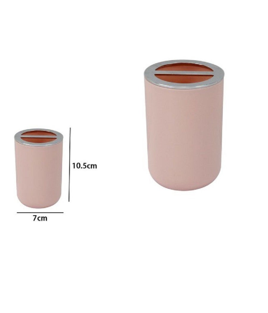 Trade Shop - Porta Spazzolini Bicchiere Accessori Bagno 2 Fori Rosa Silver Contenitore 79869 - - 2