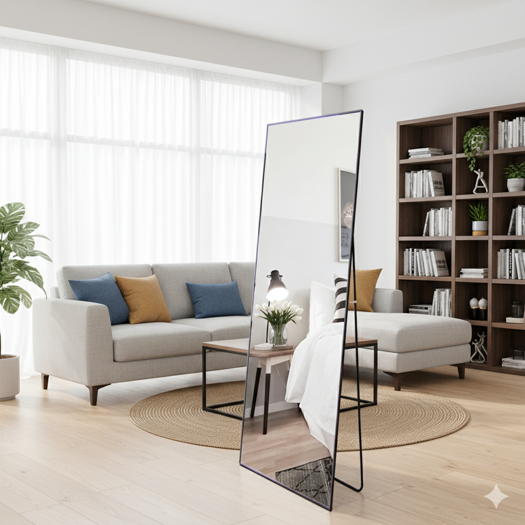 Miroir sur Pied Rectangle -150x40cm - Cadre en Métal - Miroir HD Grand - Noir - 2