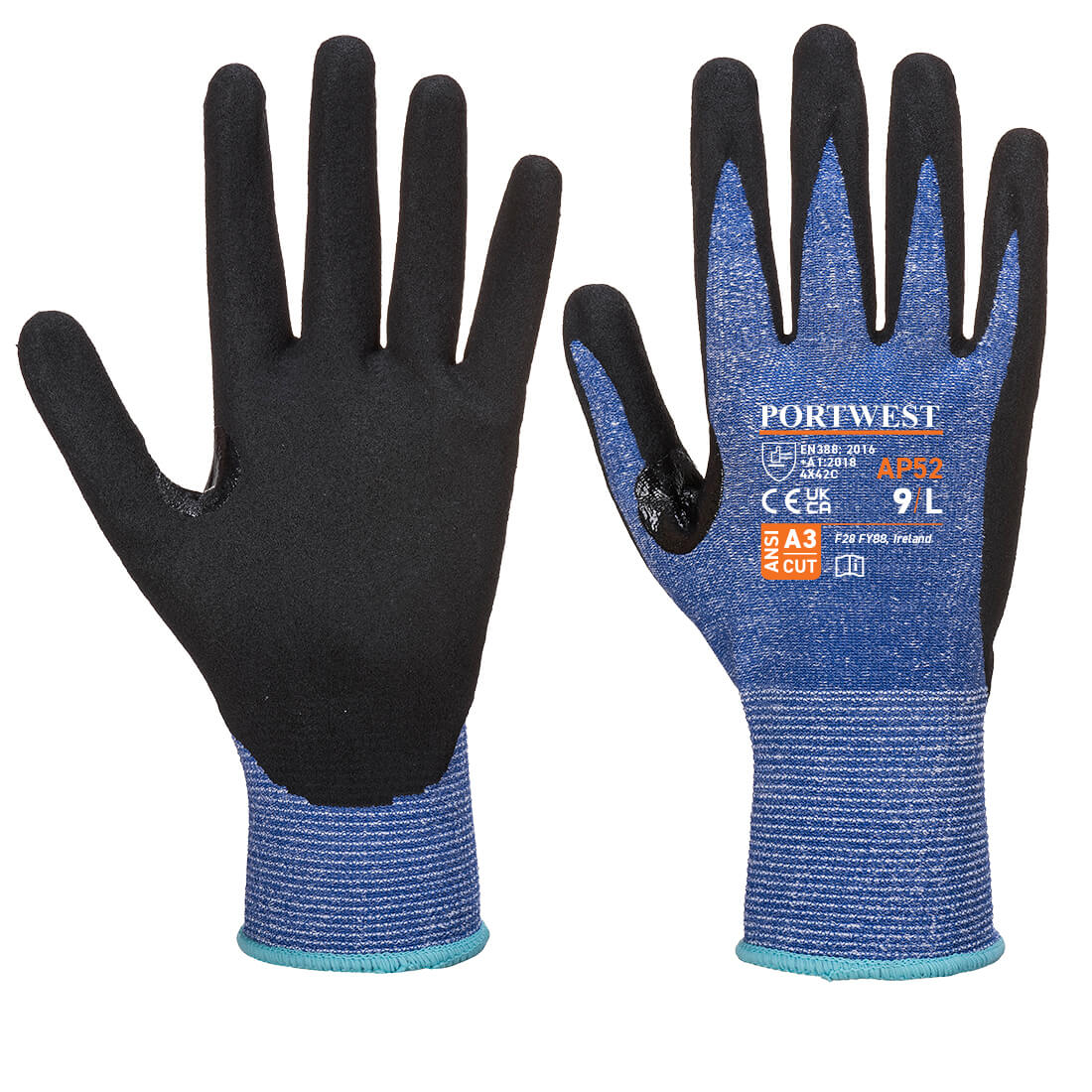 Guantes anticorte Dexti Cut Ultra Azul/Negro fibra HPPE galga 13 PORTWEST AP52 M - 3