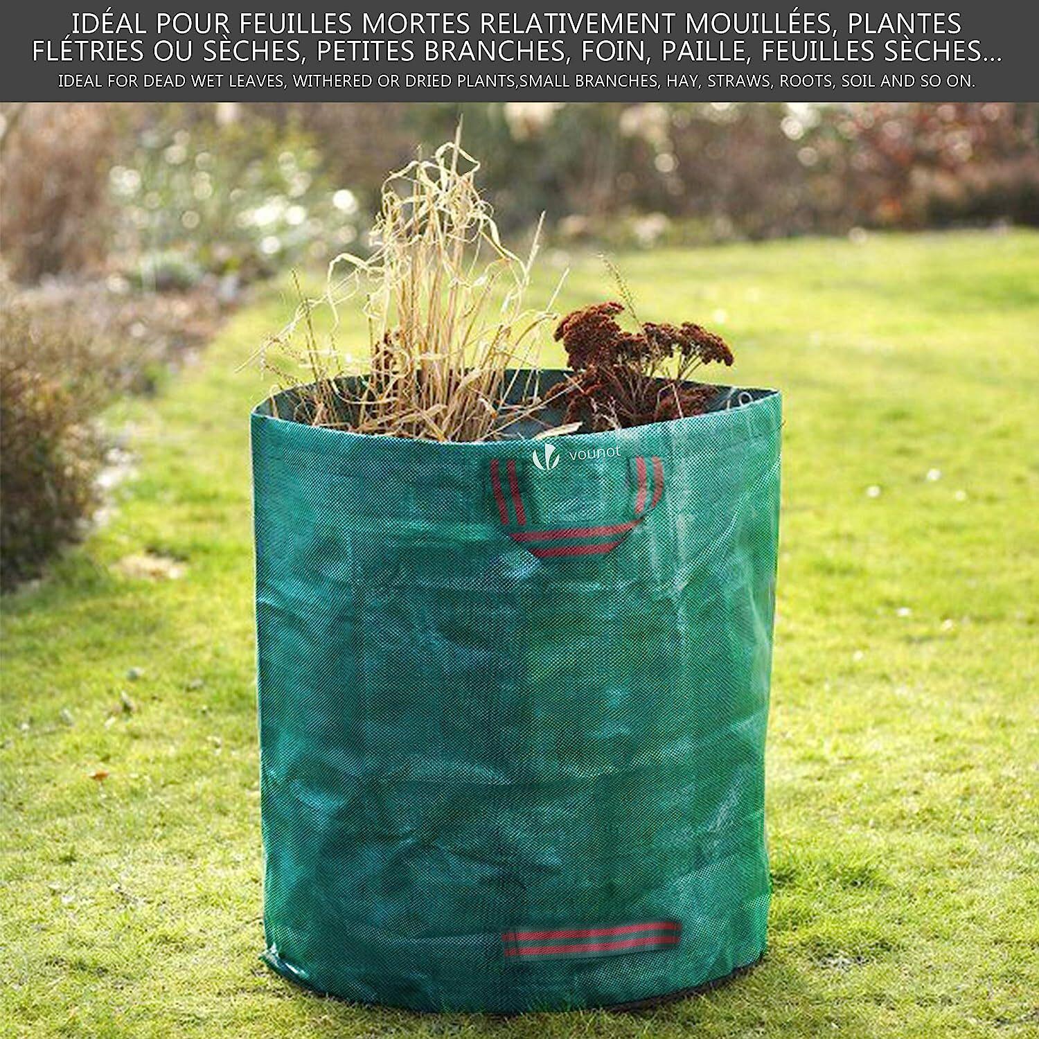 6X Sacs à Déchets de Jardin Avec Poignées - 272L Haute Capacité et Double Fond - Stable Aux UV et Hydrofuge - Sac de Jardin Réutilisable et Stable - 5