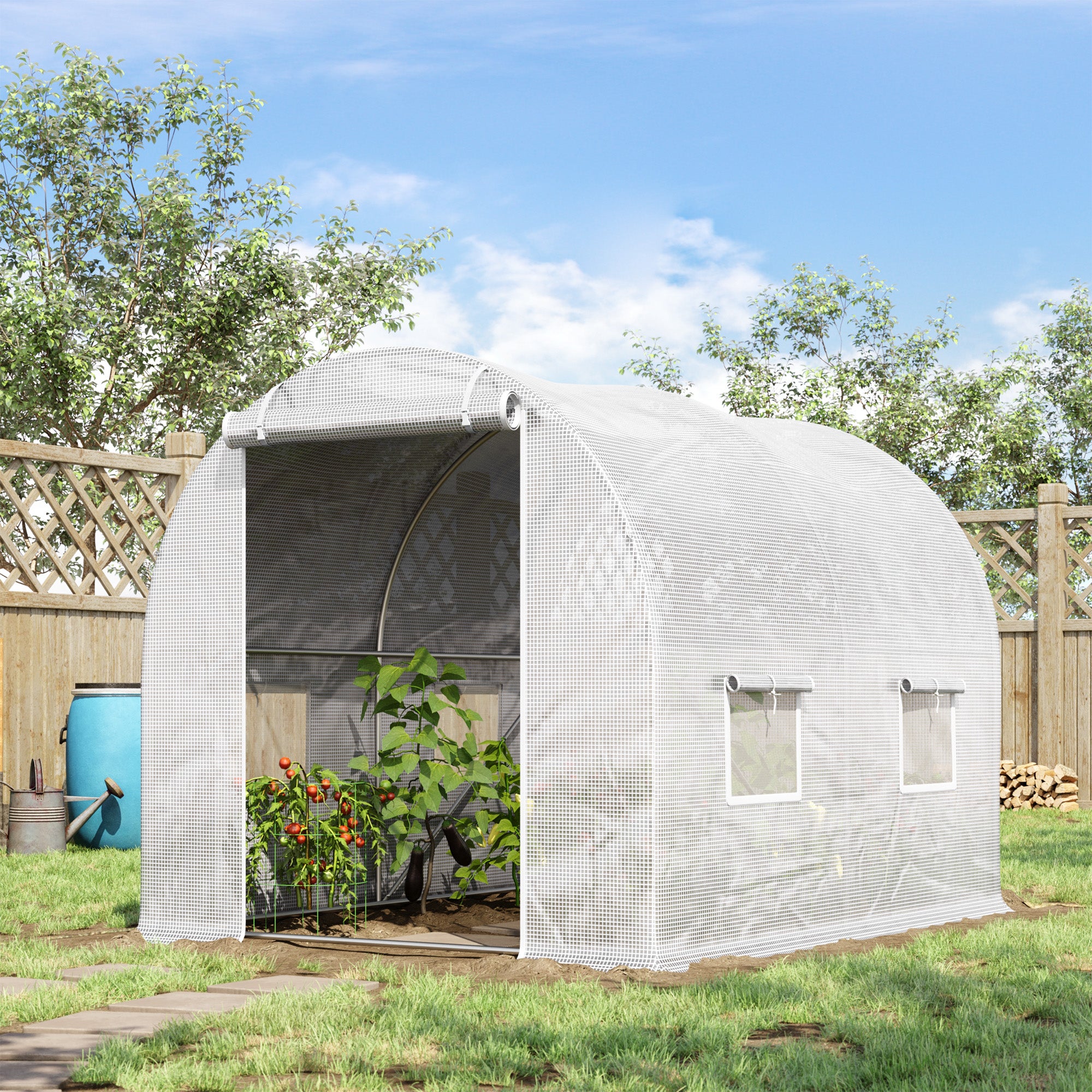 Serre de Jardin Tunnel 6 m² 3L x 2l x 1,9H m Acier galvanisé renforcé diamètre 2,4 cm + PE Haute densité fenêtres Porte Blanc - 4