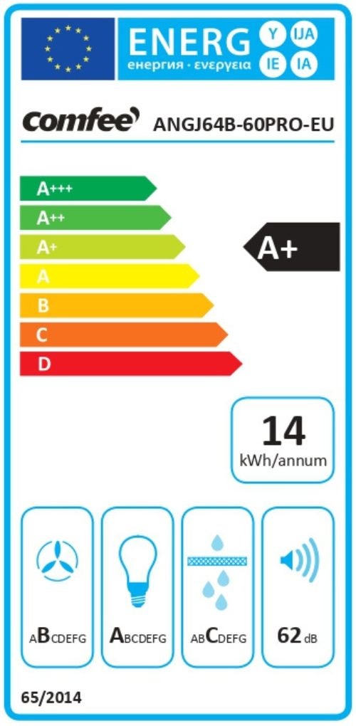 COMFEE Hotte Aspirante Inclinée 60cm 420m³/h Classe A+, Commandes Sensitives, BLDC Moteur, 3 Vitesses, 2 Filtres à Charbon, Verre Noir - 11