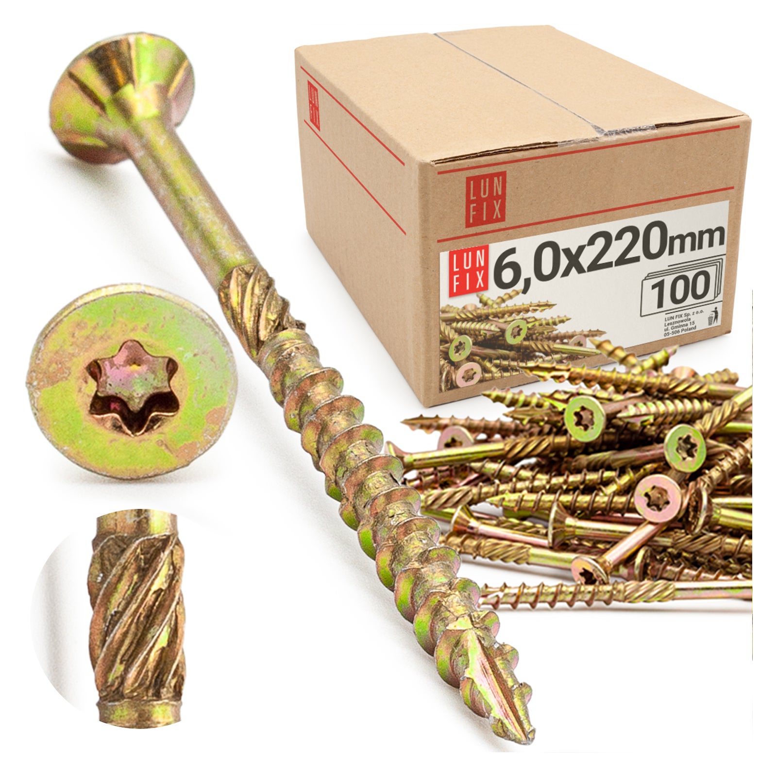 Wkręty ciesielskie z łbem stożkowym 6x220mm 100szt.