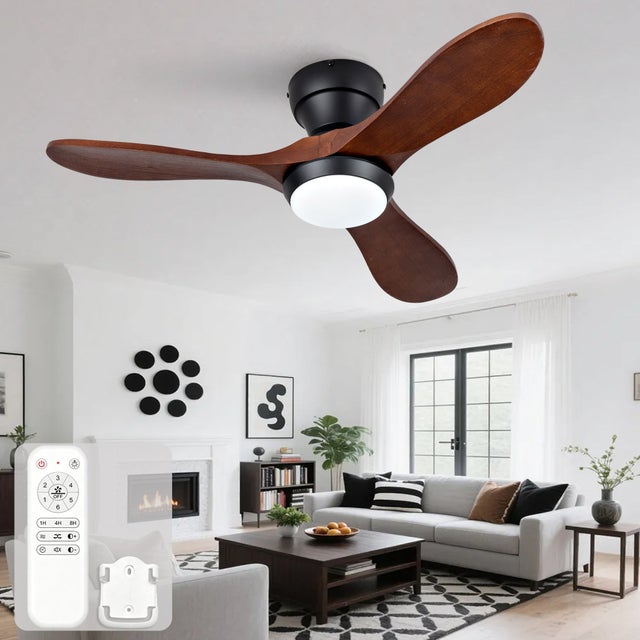 Ventilador de Techo 90cm LED 3 aspas madera maciza DC silencioso mando distancia 6 velocidades