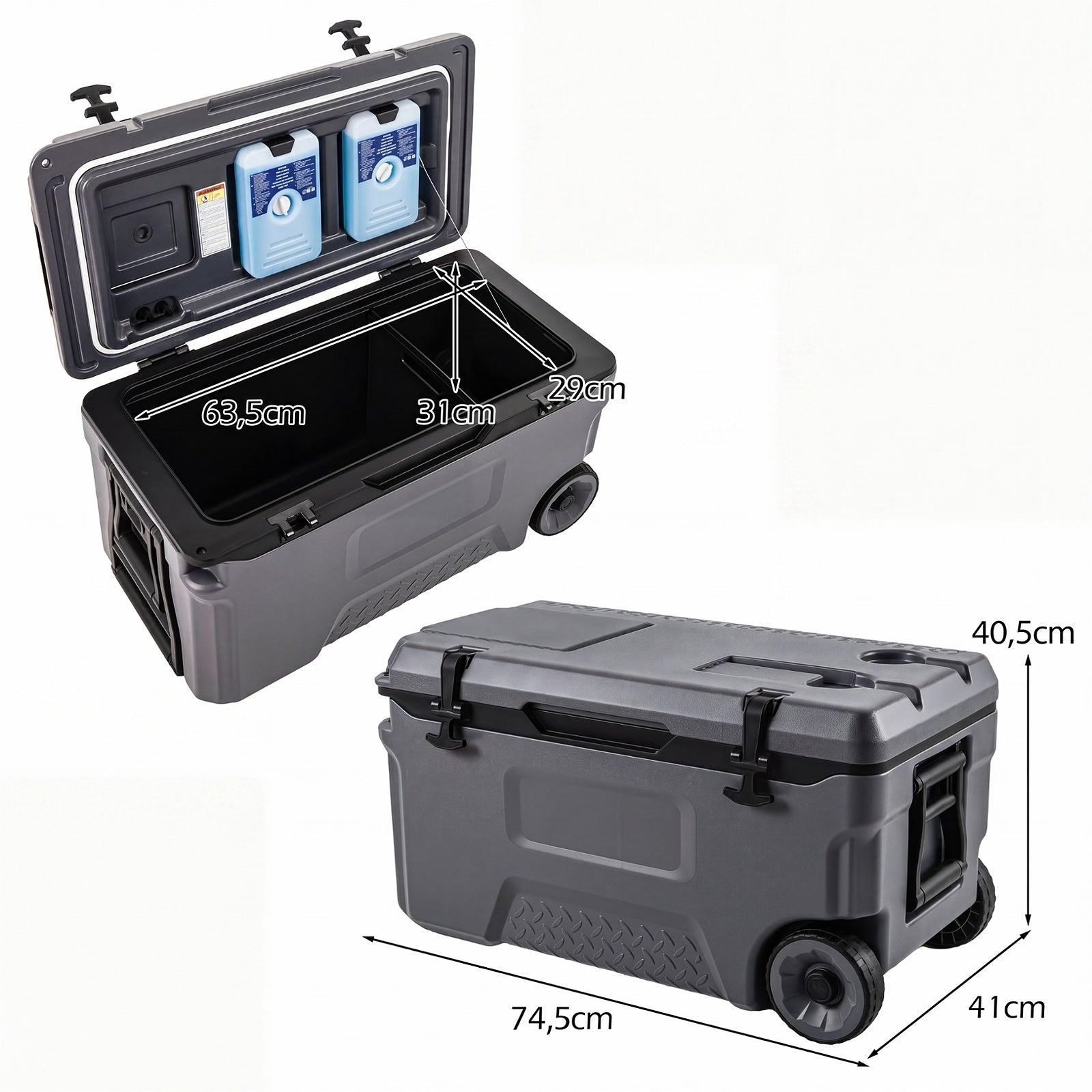 Glacière Portable 50L, Réfrigérateur Portable à roulettes avec Orifice de Sortie Emplacement du Gobelet, Rétention de Glace de 6 Jours - 3