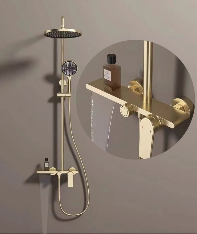 Ensemble de robinetterie de douche pour salle de bain, pomme de douche effet pluie, mitigeur de douche avec douchette, doré