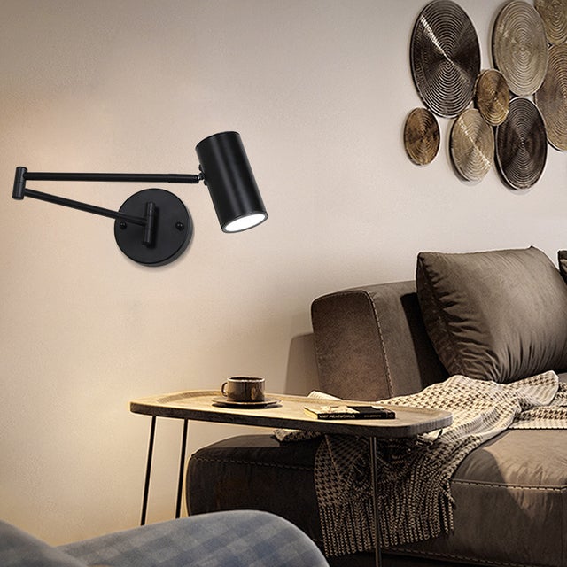 Zestaw dwóch składanych, rozsuwanych kinkietów ściennych z jednym ramieniem do hotelu, sypialni, studia i biura, kolor czarny, ciepłe światło