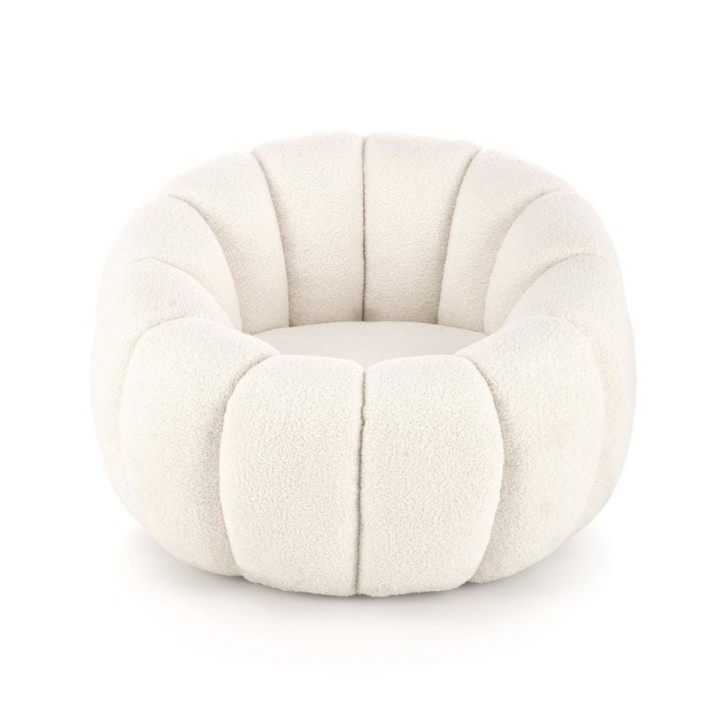 Fauteuil rond coquillage en tissu bouclette crème Alix - 3