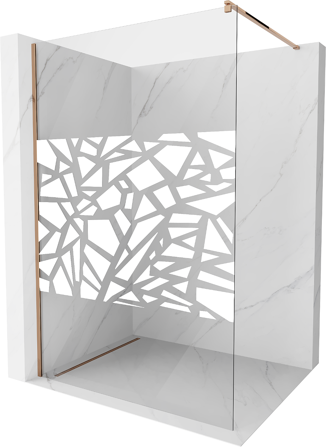 Mexen Kioto ścianka prysznicowa Walk-in 90 x 200 cm, biały wzór 8 mm, różowe złoto - 800-090-101-60-85