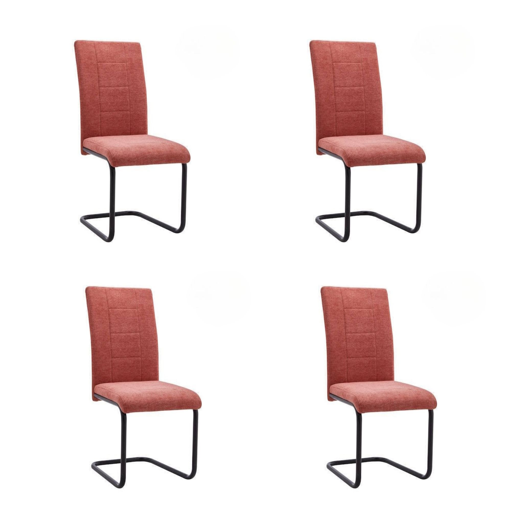 Pakiet 4 krzeseł ze sklejki z wypełnieniem piankowym, tapicerowanych tkaniną koralową, czarne nogi, wymiary 43x49x102 cm