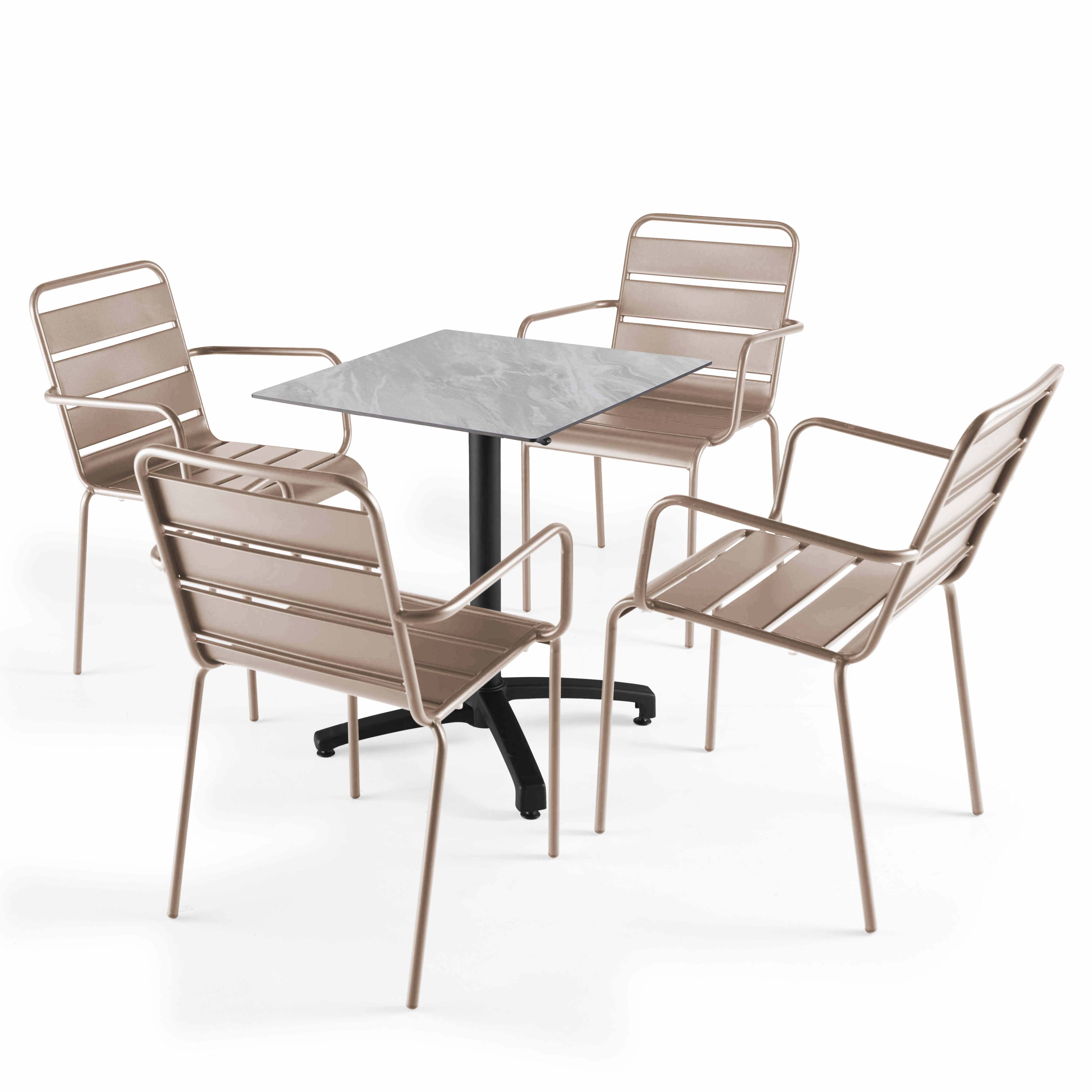 Table à Manger Compacte Oviala 60x60 Cm - Plateau Marbre Blanc, Pied Doré, Hauteur 72 Cm - Idéale Pour Petits Espaces