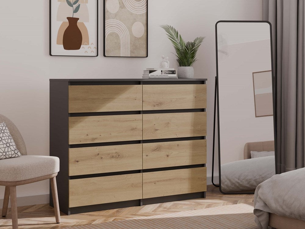 MILAN - Commode de chambre 8 tiroirs - 40x120x97cm - Style moderne - Meuble de rangement - Gris&Chêne - 6
