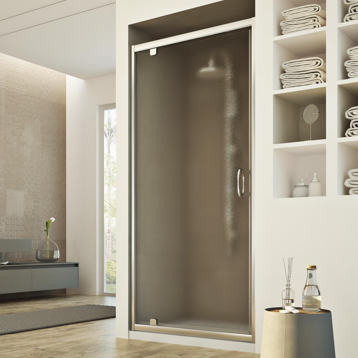 Cabine De Douche à Porte Coulissante Idralite - Verre Granulé, Largeur 110 Cm, Hauteur 185 Cm, Neuf