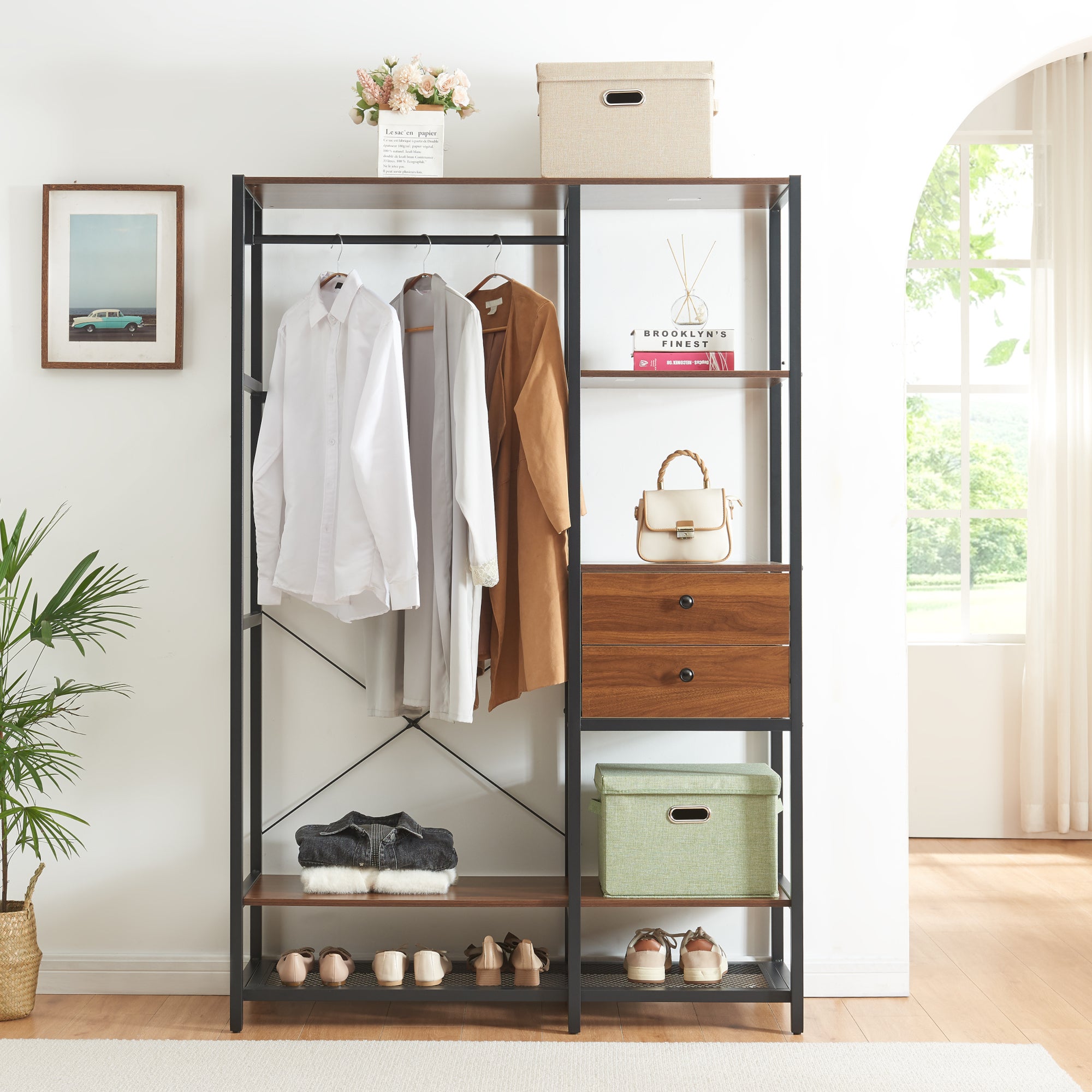 Perchero burro Larem 180x120x40cm con cajones Efecto nogal [en