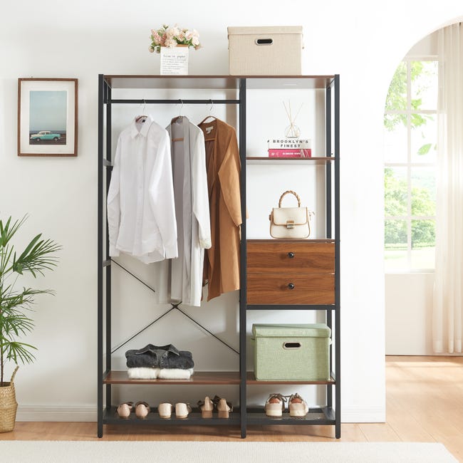 Perchero burro Larem 180x120x40cm con cajones Efecto nogal [en