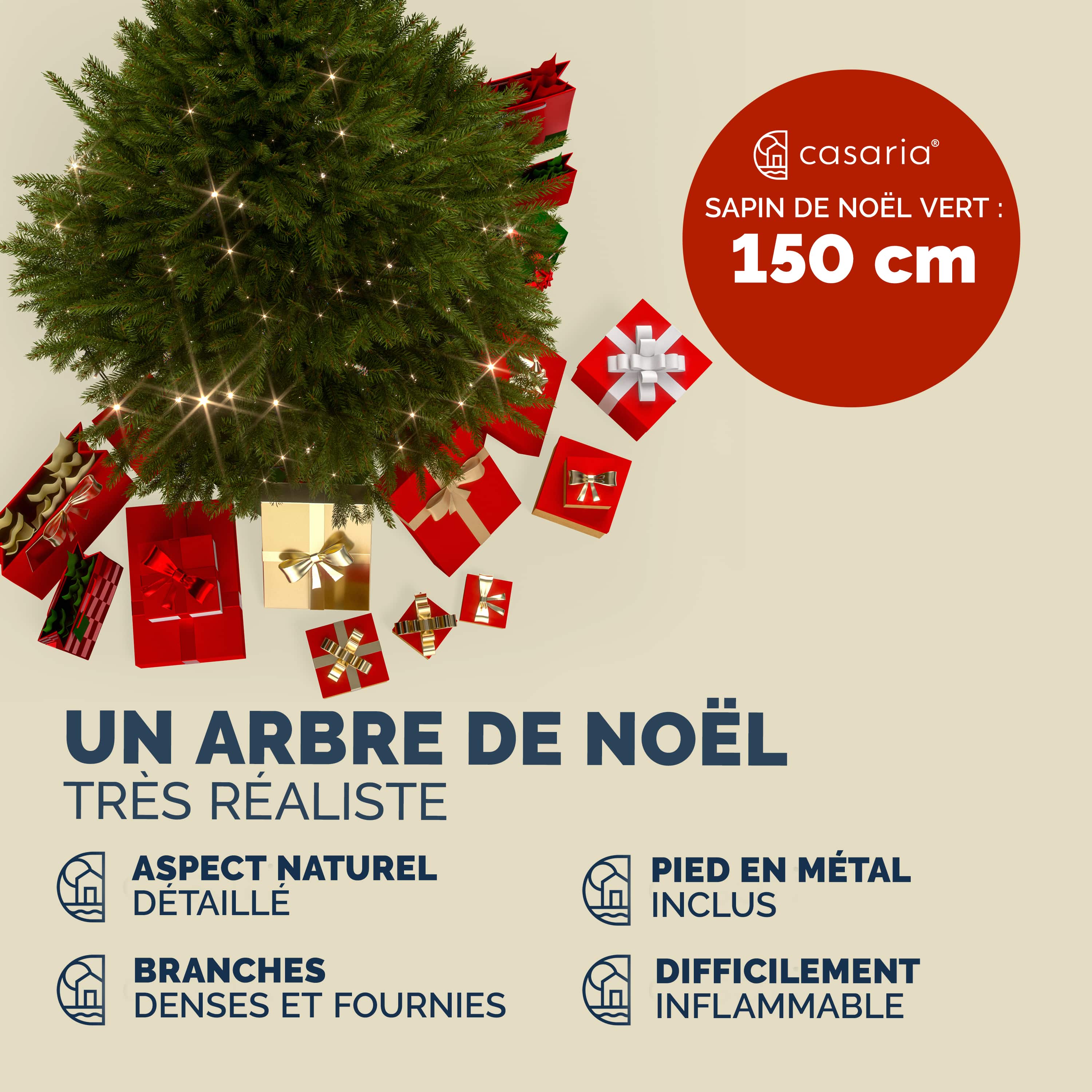 CASARIA® Sapin de Noël artificiel 150 cm vert pied métal 360 branches PVC décoration de noël montage rapide fêtes arbre réaliste réutilisable - 5
