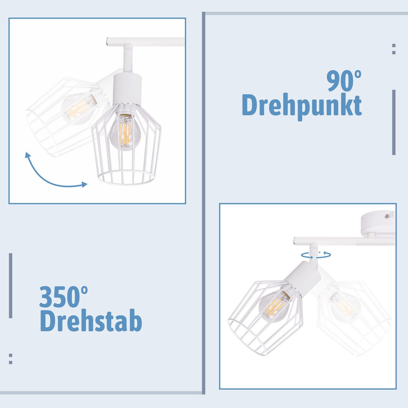 NETTLIFE Foco de Techo，2 luces E14 - Metal, Lámpara de Pasillo Industrial Giratoria 350°, Aplique de Pared para Pasillo y Sala de Estar, Blanco - 2
